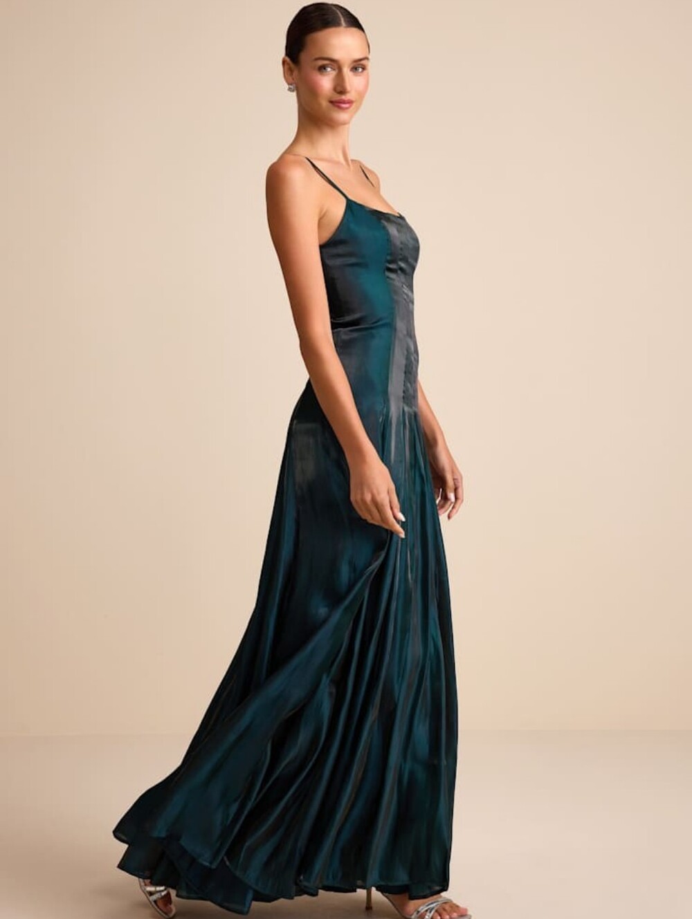 Lulus Zeline Dark Green Organza Drop Waist Pleated Dress S 0-2 NEW - Picture 4 of 5